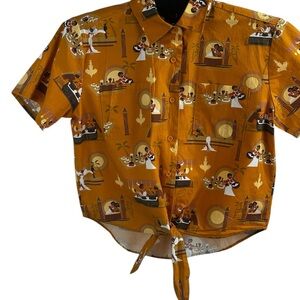 Disney Mustard Yellow Hawaiian Tie-Front Button-Down Shirt Princess Tiana SZ S